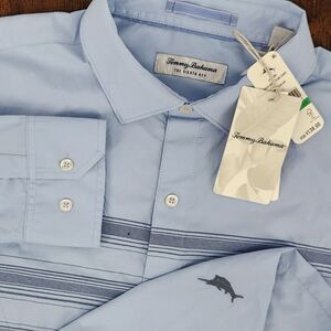 NWT Tommy Bahama Shirt Siesta Key Skyline Stripe Fresh Air Light Blue Size Large